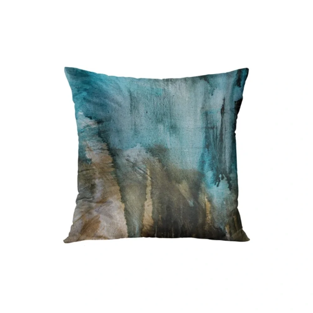 Luxury Home | Modern Teal & Brown Abstract Oil Painting Throw Pillow Covers